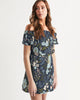 Flower pattern green blue Women's Off-Shoulder Dress