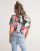 Rose Pattern Women's Twist-Front Cropped Tee