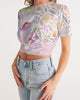 purple watercolor flower print Women's Twist-Front Cropped Tee