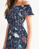 flower pattern BLUE Women's Off-Shoulder Dress