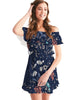 flower pattern BLUE Women's Off-Shoulder Dress