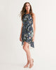 Flower pattern green blue Women's High-Low Halter Dress