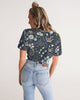 Flower pattern green blue Women's Twist-Front Cropped Tee