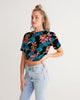 Tropical_1 Women's Twist-Front Cropped Tee