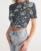 Flower pattern green blue Women's Twist-Front Cropped Tee