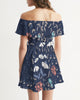 flower pattern BLUE Women's Off-Shoulder Dress