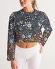 Flower pattern green blue Women's Cropped Sweatshirt