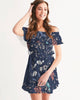 flower pattern BLUE Women's Off-Shoulder Dress