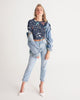 flower pattern BLUE Women's Twist-Front Cropped Tee