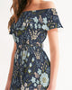 Flower pattern green blue Women's Off-Shoulder Dress