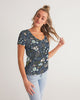 Flower pattern green blue Women's V-Neck Tee