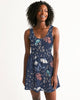 flower pattern BLUE Women's Scoop Neck Skater Dress