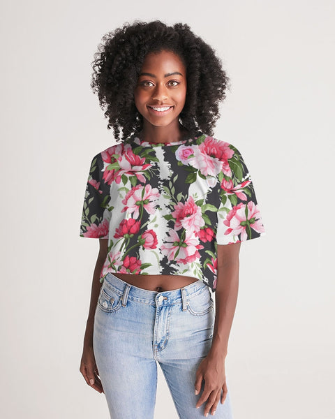 Rose Pattern Women's Lounge Cropped Tee