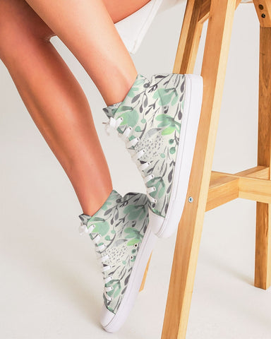 Water color green flower pattern Women's Hightop Canvas Shoe