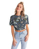 Flower pattern green blue Women's Twist-Front Cropped Tee