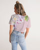 purple watercolor flower print Women's Twist-Front Cropped Tee