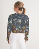 Flower pattern green blue Women's Cropped Sweatshirt