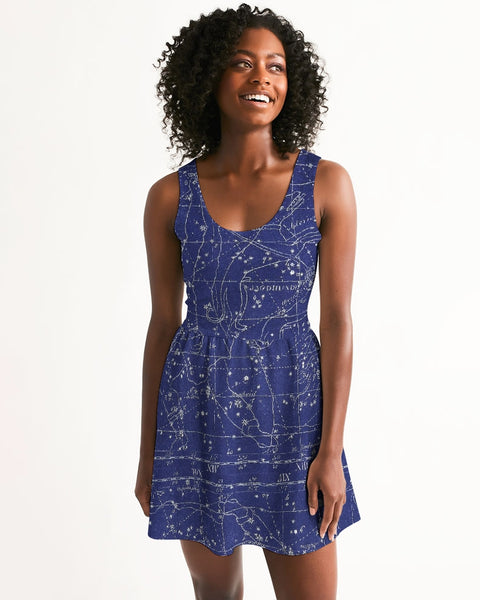 stars map blue Women's Scoop Neck Skater Dress