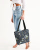 Flower pattern green blue Canvas Zip Tote