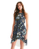 Flower pattern green blue Women's High-Low Halter Dress