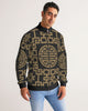 Chinese Print Black Men's Stripe-Sleeve Track Jacket