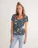 Flower pattern green blue Women's V-Neck Tee