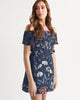 flower pattern BLUE Women's Off-Shoulder Dress