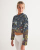 Flower pattern green blue Women's Cropped Sweatshirt