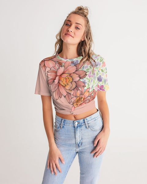 water color orchis Women's Twist-Front Cropped Tee