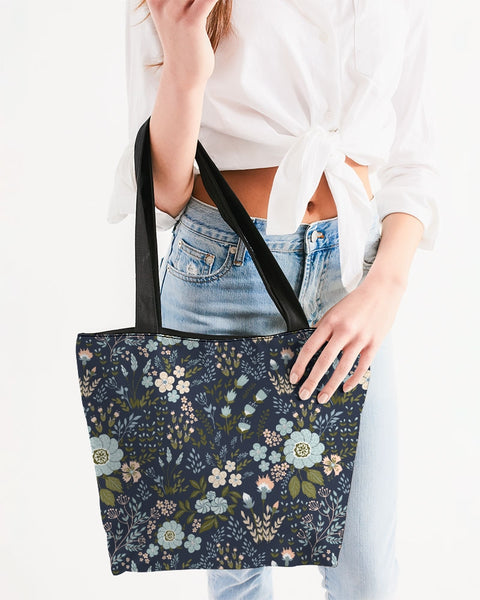 Flower pattern green blue Canvas Zip Tote