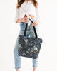 Flower pattern green blue Canvas Zip Tote