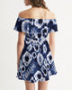 Tie Dye blue white Women's Off-Shoulder Dress