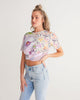 purple watercolor flower print Women's Twist-Front Cropped Tee