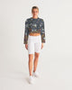 Flower pattern green blue Women's Cropped Sweatshirt