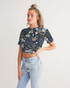 Flower pattern green blue Women's Twist-Front Cropped Tee