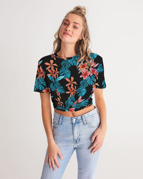 Tropical_1 Women's Twist-Front Cropped Tee