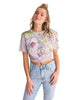 purple watercolor flower print Women's Twist-Front Cropped Tee