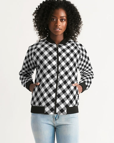 Plaid white black Women's Bomber Jacket