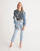 Flower pattern green blue Women's Twist-Front Cropped Tee