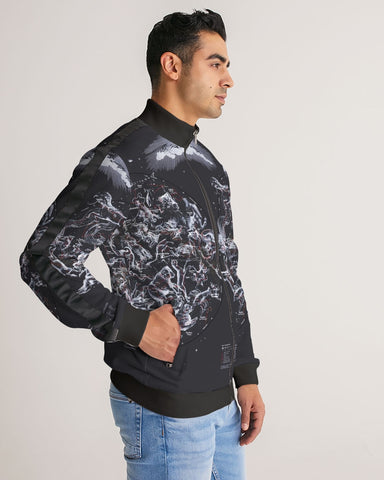 stars map black Men's Stripe-Sleeve Track Jacket