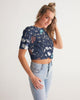 flower pattern BLUE Women's Twist-Front Cropped Tee