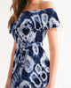 Tie Dye blue white Women's Off-Shoulder Dress