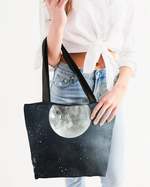 The Moon night Canvas Zip Tote