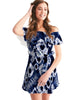 Tie Dye blue white Women's Off-Shoulder Dress