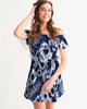 Tie Dye blue white Women's Off-Shoulder Dress