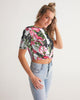 Rose Pattern Women's Twist-Front Cropped Tee