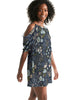 Flower pattern green blue Women's Open Shoulder A-Line Dress