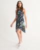 Flower pattern green blue Women's High-Low Halter Dress