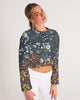 Flower pattern green blue Women's Cropped Sweatshirt