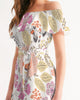 Flower pattern white pink Women's Off-Shoulder Dress